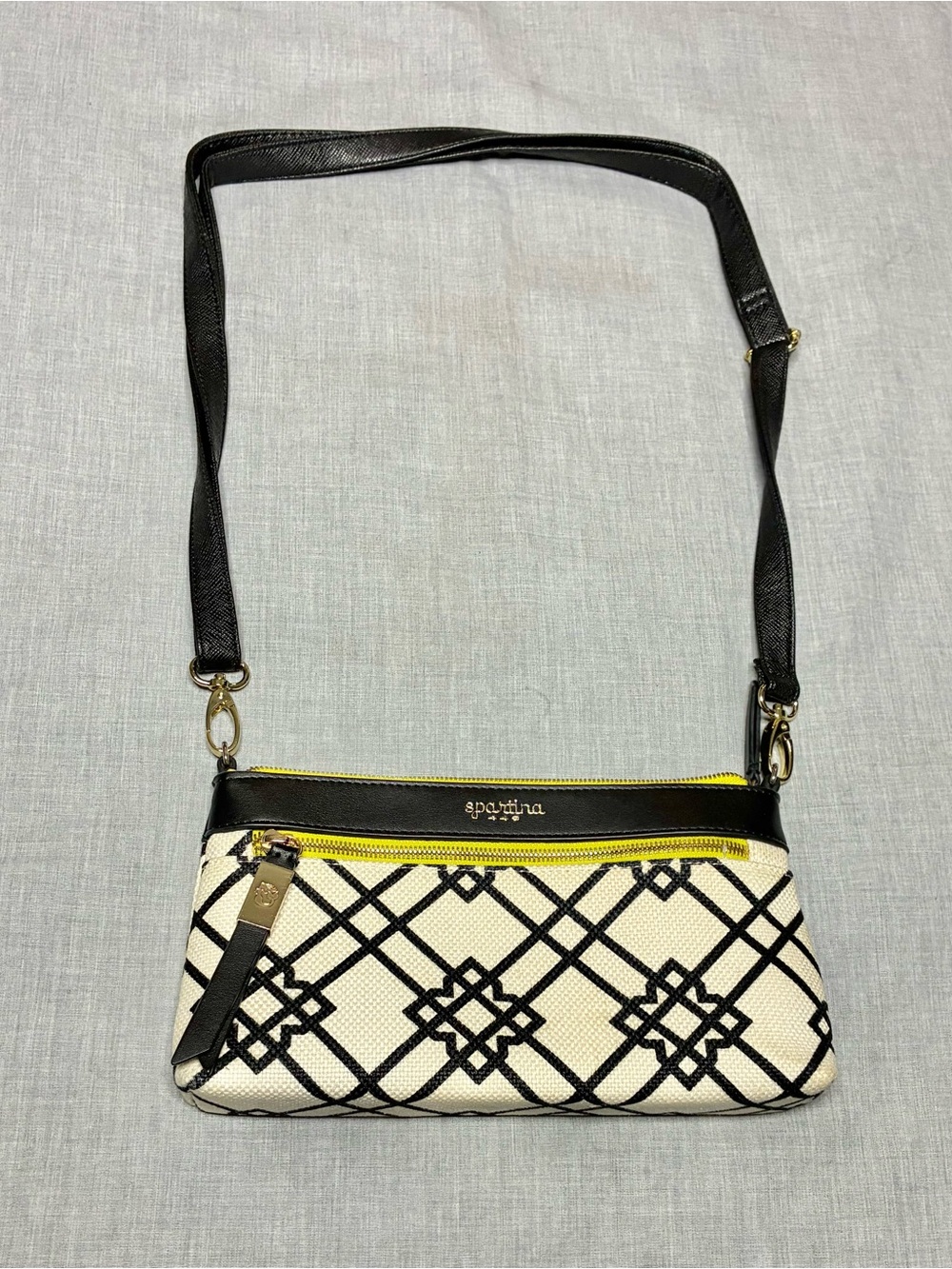 Spartina 449 Black, Off-White & Yellow Patterned Crossbody Bag